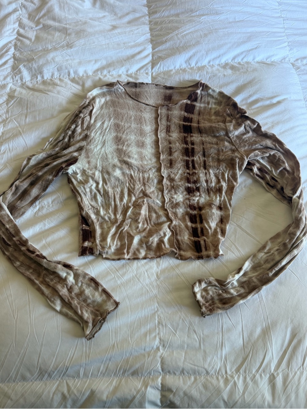 I.AM.GIA Rayon Long Sleeve Tie-Dye Crop Top - nude & brown